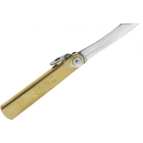 Mini couteau Higonokami luxe laiton 5,5cm carbone + étui