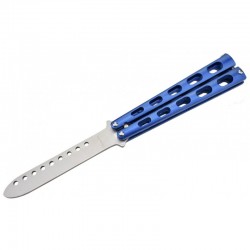 Couteau papillon d'entraînement Max knives P33B Manche alu bleu gravé