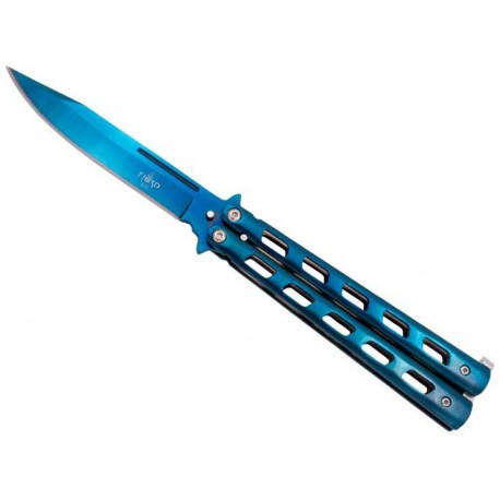Couteau papillon Third 13cm inox Bleu