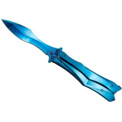 Couteau papillon Third 13.5cm tout inox bleu