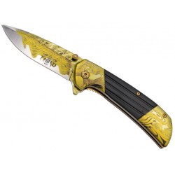 Couteau Third acier 3D décor damas jaune/noir 11,5cm inox