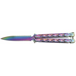 Couteau papillon têtes de mort Rainbow