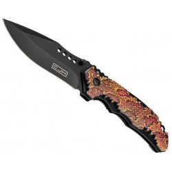 Couteau CJH ABS décor vipère 12cm inox noir