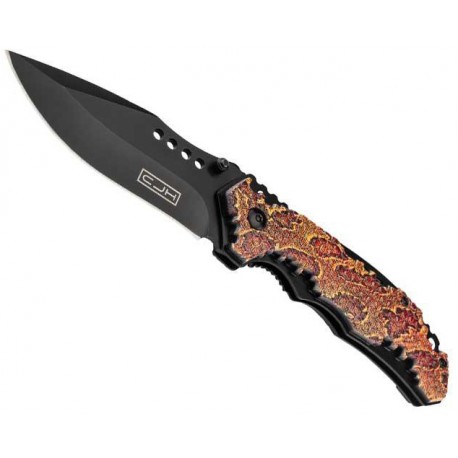 Couteau CJH ABS décor vipère 12cm inox noir