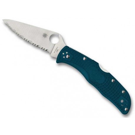 Couteau Spyderco Endela K390 bleu à dents