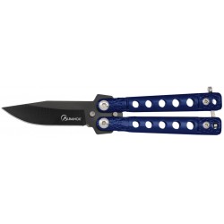 Couteau papillon bleu lame noire 53mm manche bleu 02234