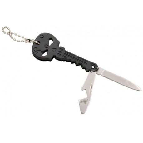 Couteau clé Third tête de mort noir 6cm inox