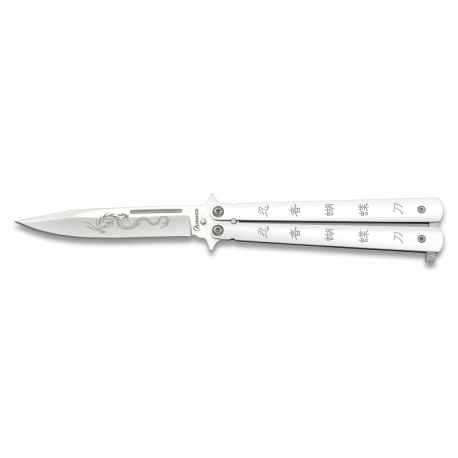Couteau papillon Albainox 02096 Ninja Dragon manche en aluminium blanc