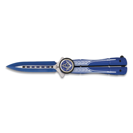 Couteau papillon Albainox Franc-maçonnerie bleu électrique