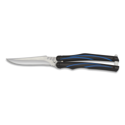 Couteau papillon Albainox manche aluminium noir lignes bleues